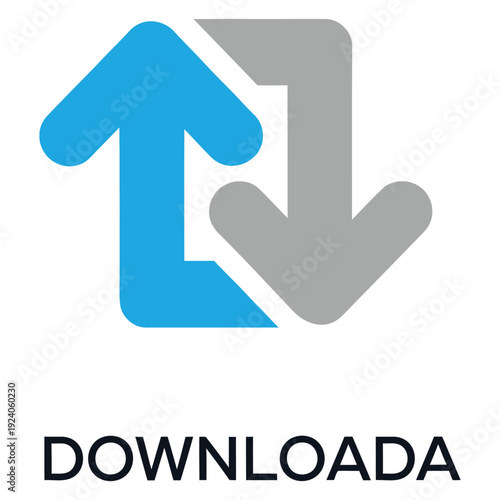 Logo with arrows and text downloada on a white background.
