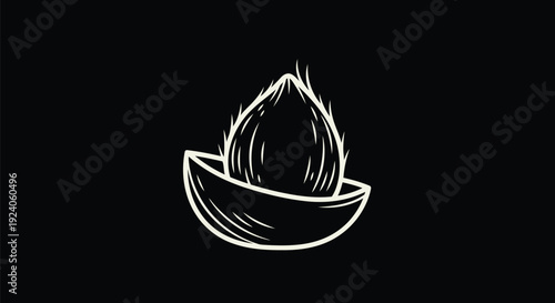 Coconut Palm Spathe Monoline Outline on Black – Off-White Minimal Boat Shape Vector Line Art