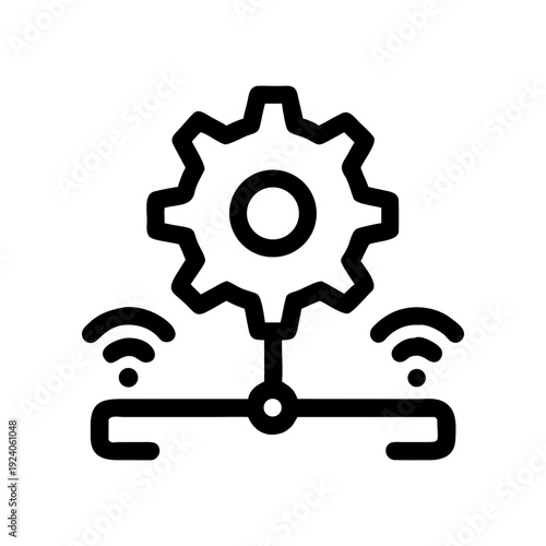 Gear and wifi connection network outline on transparent background