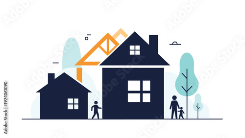 Modern home construction and real estate development project showing different house sizes for a young family.
