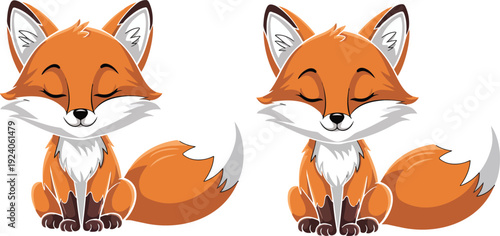 A cute cartoon illustration of a sleeping fox with closed eyes and a peaceful expression.