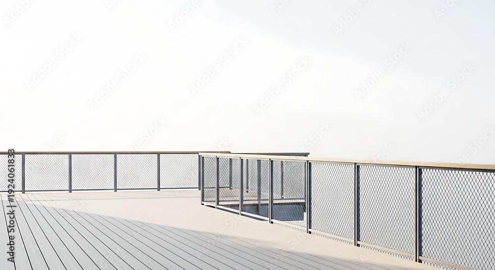 Fototapeta premium Viewing platform with metal mesh fencing in minimalist design 