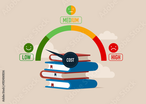 Level control and books cost optimization,  efficiency and quality. Education or knowledge highly good. Quality learning or study for skill development to achieve business success. Vector illustration