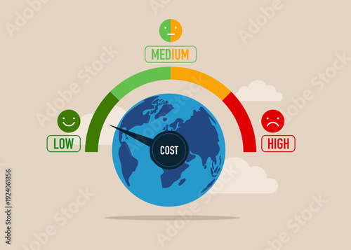 Regulates rising inflation next to the globe. Credit score. Flat vector illustration