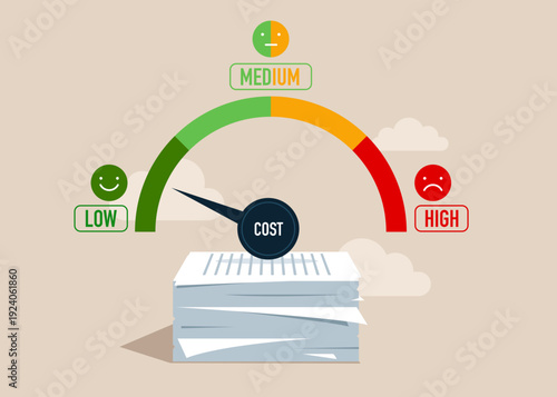 Level control and documents cost optimization,  efficiency and quality. Modern vector illustration in flat style.