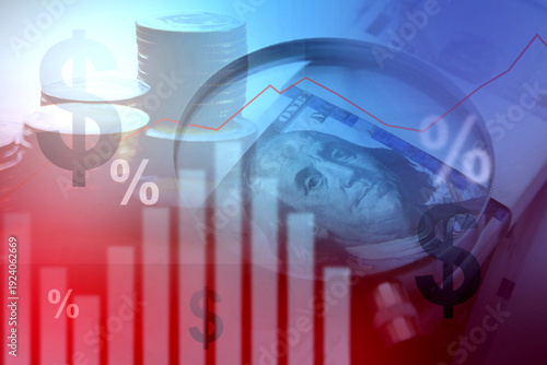 U.S. financial and business investment concept with rising interest rates shown in an upward trend graph