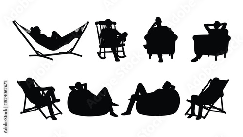 People relaxing in different sitting positions isolated on white background, Vector