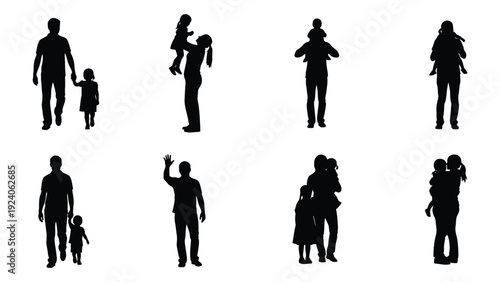 A collection of black silhouettes of people in various poses isolated on white background, Vector