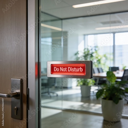 A Do Not Disturb sign on a meeting room glass window