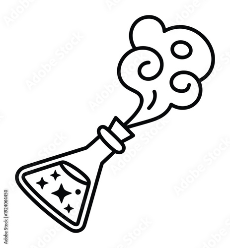 Cartoon Potion Bottle with Swirling Smoke and Stars
