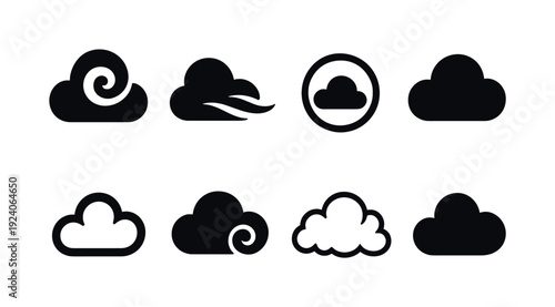 Cloud solid icon set. Weather, forecast, climate, sky icons in solid style.