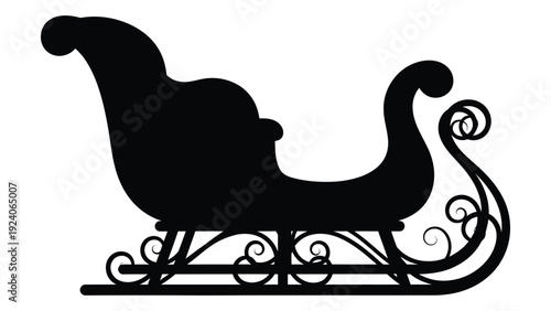A black silhouette of a decorative sleigh isolated on white background, Vector