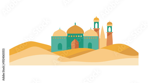 Desert mosque with domes and minarets