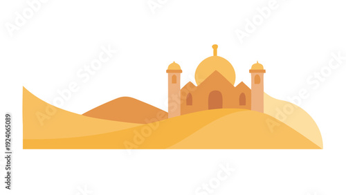 Desert mosque at sunset