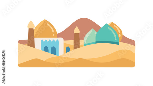 Desert landscape with traditional architecture