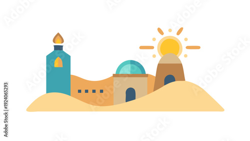 Desert landscape with traditional architecture