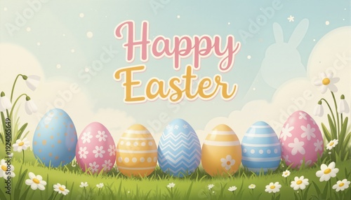 Happy Easter greeting card with eggs.
