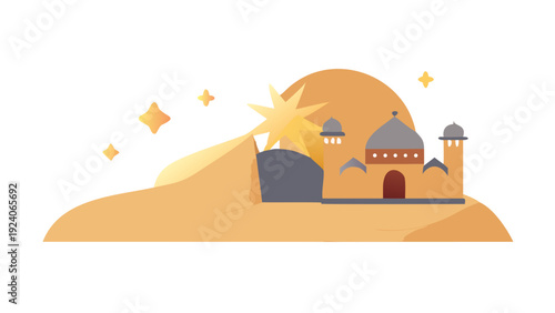 Desert landscape with mosque