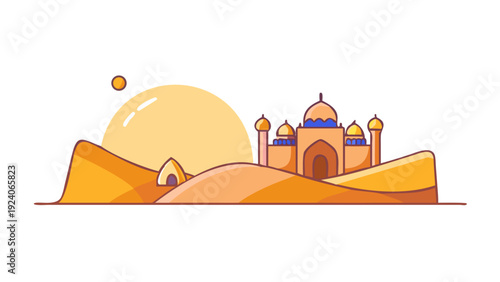 Desert sunset with mosque