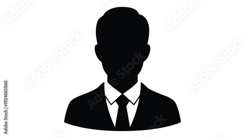 A black silhouette of a man in a business suit and tie isolated on white background, Vector