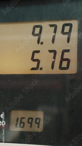Refueling meter digit counter at gas station in Euro