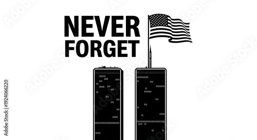 Tribute to the twin towers with the american flag on top