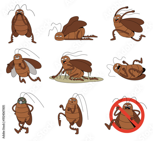 Funny Cockroach Character Set Cartoon Vector Illustration