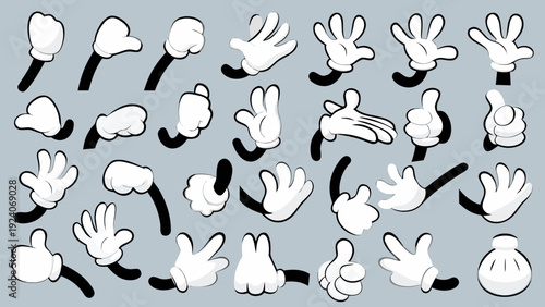 Collection of cartoon white gloves in various hand gestures