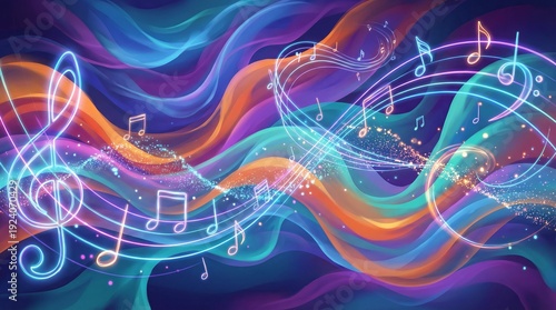Creative Abstract Music Background With Colorful Sound Waves