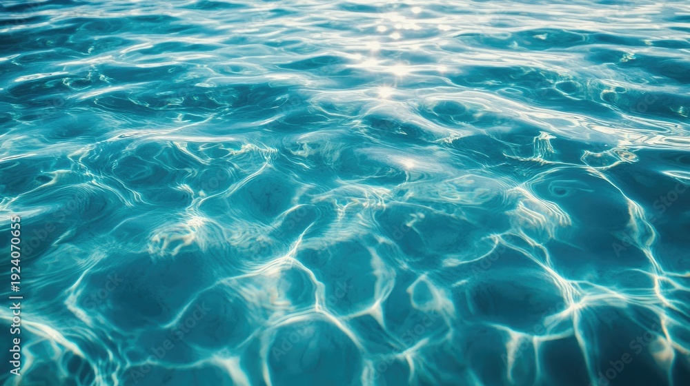 Fototapeta premium Calm and Serene Water Surface with Sunlight Reflections, Gentle Waves Creating Beautiful Patterns and Bright Areas, Tranquil Natural Scene Ideal for Relaxation and Digital Backgrounds