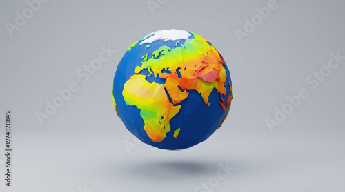 Low poly 3d render of the earth globe showing rising global temperatures and climate change concept.