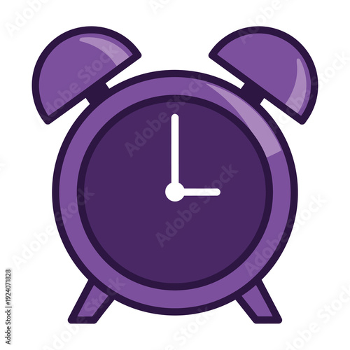 Retro purple double bell alarm clock with white hands showing approximately 10 10 isolated on a clean white background symbolizing time management and morning routine