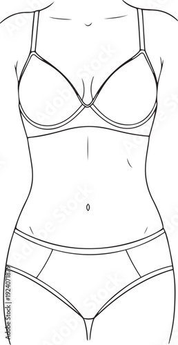 Black and white line of a woman's torso in a bra and panties lingerie underwear