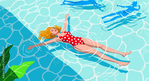 Woman floating in pool water