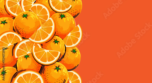 Oranges and orange slices vector background