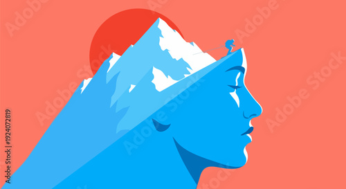 Woman face profile with mountain landscape vector