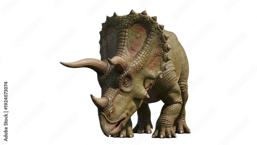 Naklejka premium Isolated Triceratops dinosaur animal, prehistoric reptile standing, ancient wildlife creature