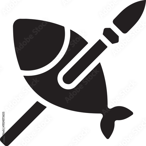 Fish and Spear Silhouette Icon Spearfishing Hunting and Survival Symbol