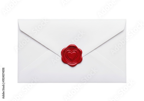 A white envelope sealed with a red wax stamp on a plain background.