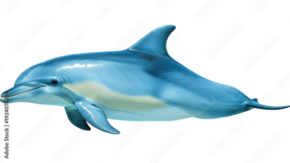 Fototapeta premium Isolated aquatic dolphin swimming, marine mammal, bottlenose, beautiful animal with dorsal fin