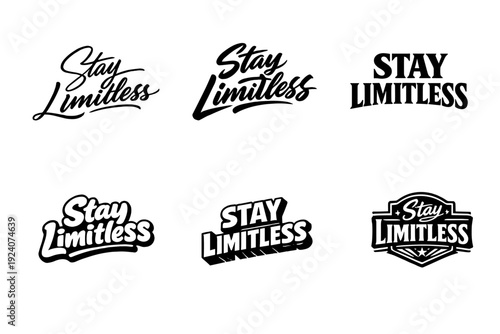Collection of six "Stay Limitless" typographic logos in various styles and fonts