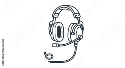Headphones with microphone line drawing illustration.