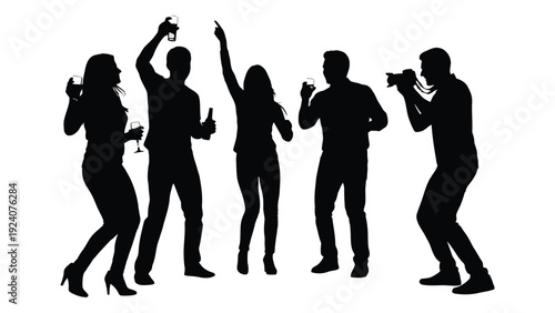 A group of people dancing and having fun together isolated on white background, Vector