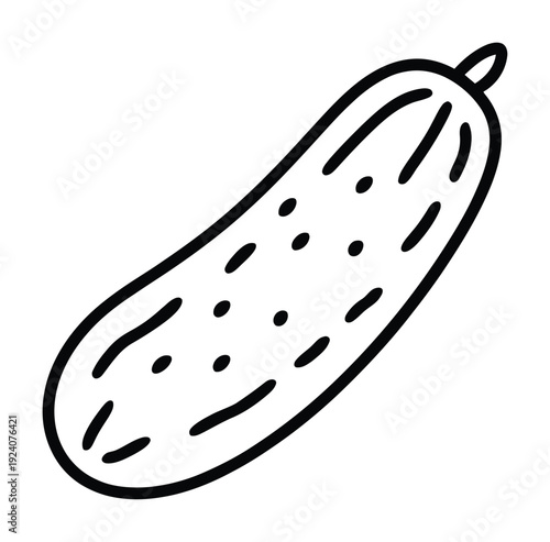 Simple black and white line of a cucumber with dots and lines