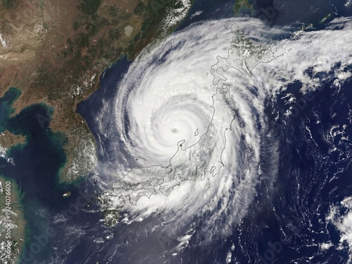 日本列島に接近する非常に強い台風の気象衛星画像