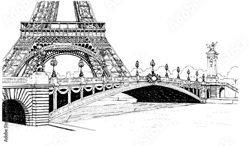Vintage engraving Eiffel Tower Paris vector sketch