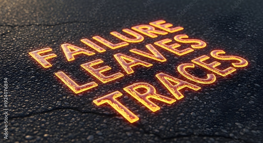 Fototapeta premium Inspirational quote on asphalt background says failure leaves traces