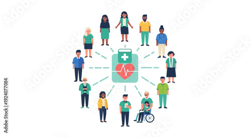 Diverse Community Connected to Healthcare Services, Medical Support, and Global Wellness Network