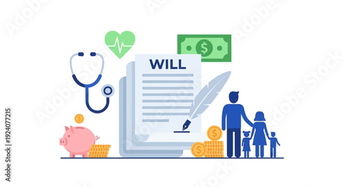 Estate Planning Concept: Will, Family Protection, Financial Security & Healthcare Future