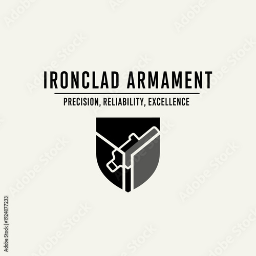 Ironclad Armament Logo Shield Emblem Design.